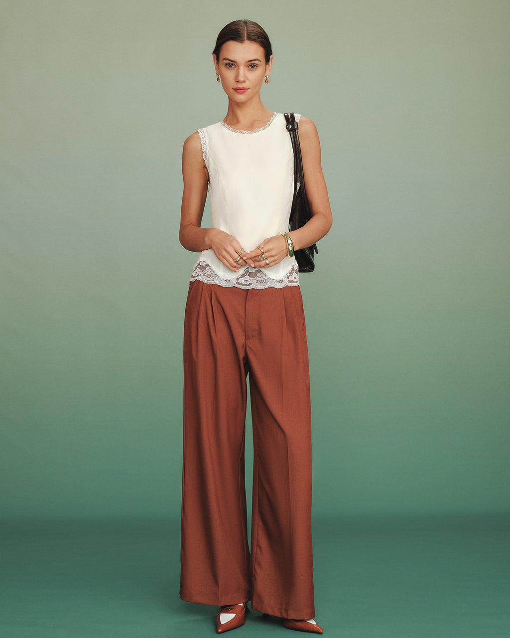 Apricot Lace-Trimmed Tie Tank