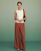 Apricot Lace-Trimmed Tie Tank