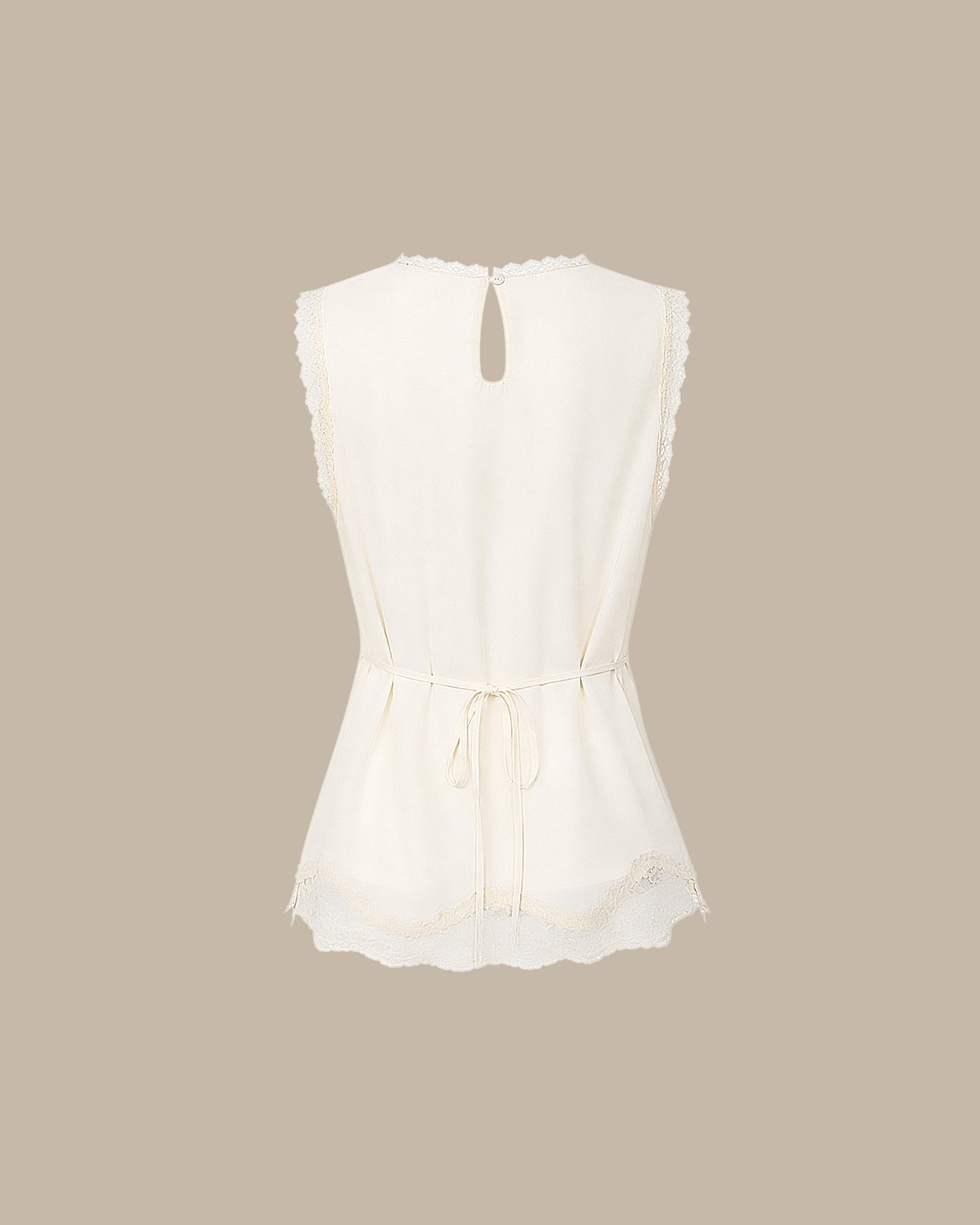 Apricot Lace-Trimmed Tie Tank
