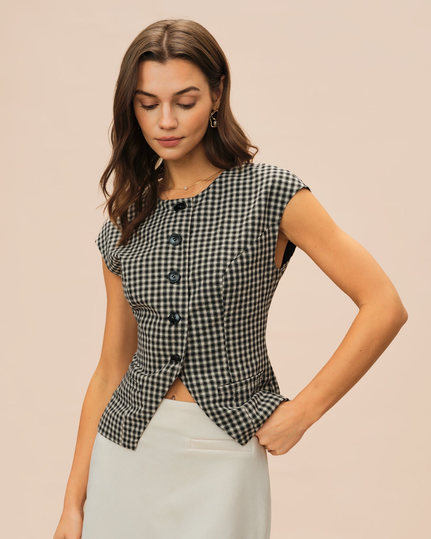 Plaid Viscose T-Shirt in Black