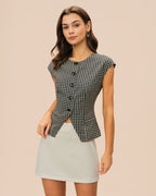 Plaid Viscose T-Shirt in Black