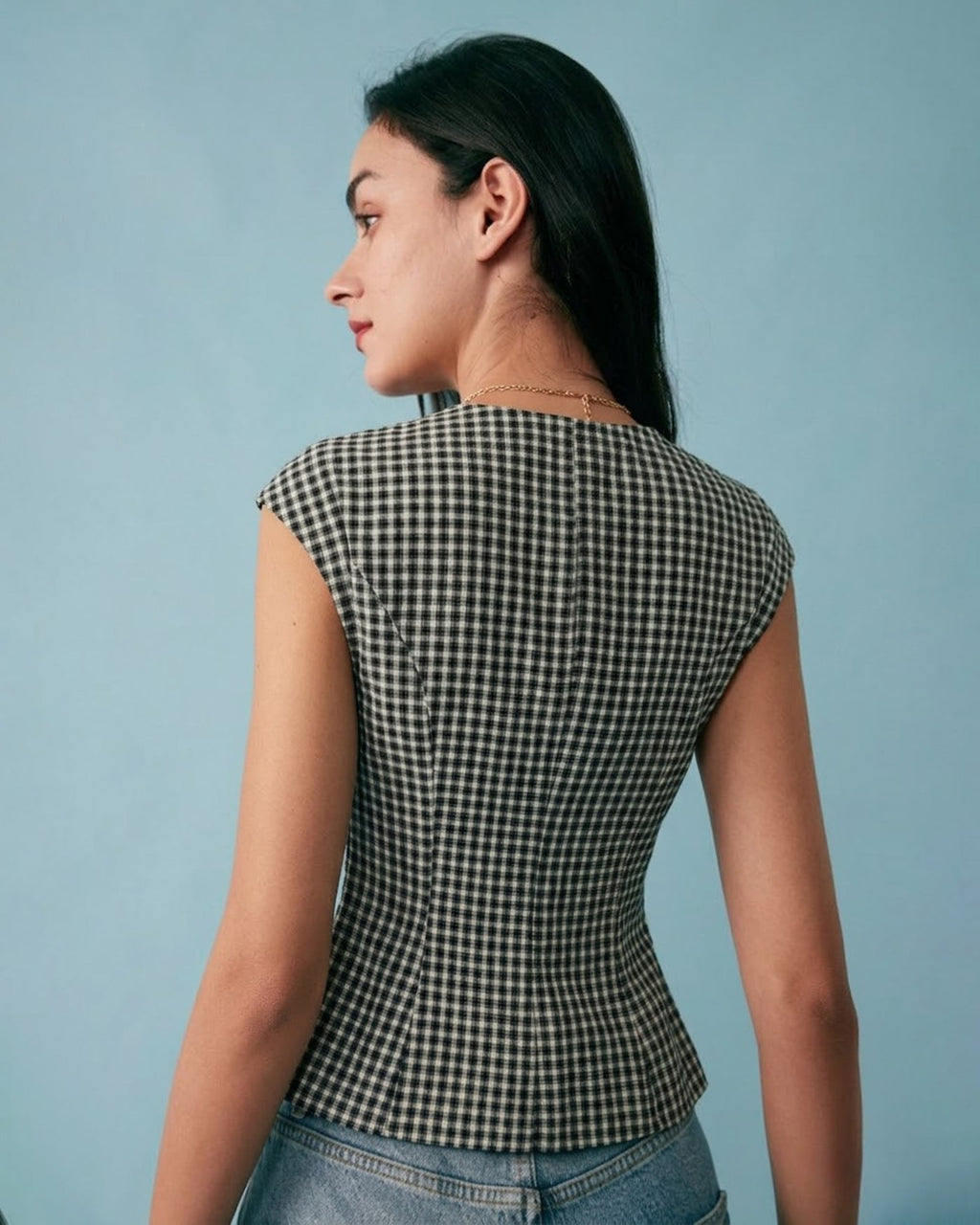 Plaid Viscose T-Shirt in Black