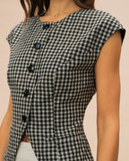 Plaid Viscose T-Shirt in Black