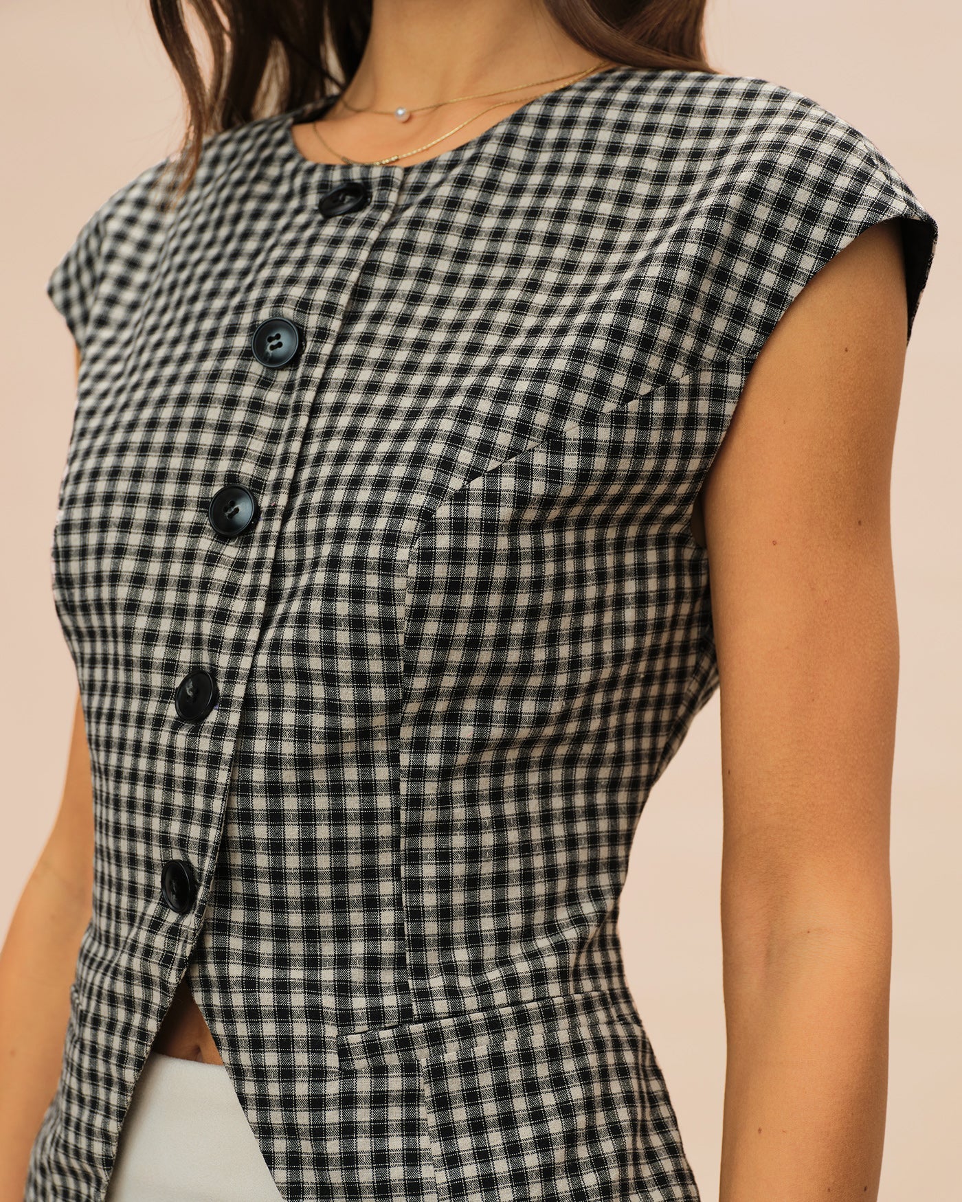 Plaid Viscose T-Shirt in Black