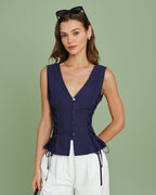 Navy V-Neck Tie Vest with Single Breasted Design