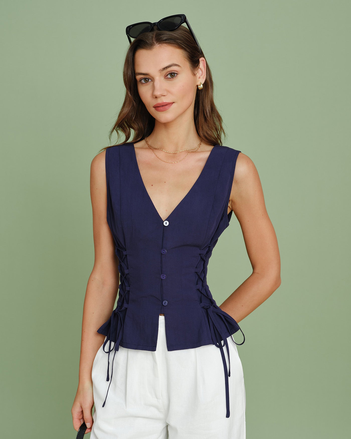 Navy V-Neck Tie Vest with Single Breasted Design