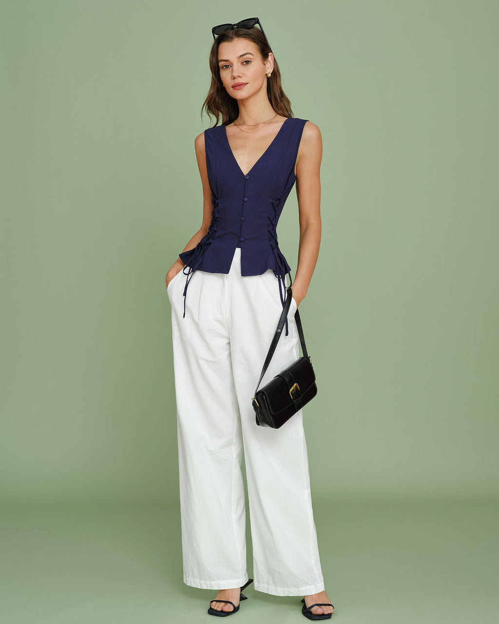 Navy V-Neck Tie Vest with Single Breasted Design