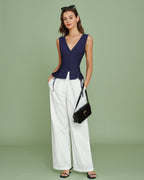 Navy V-Neck Tie Vest with Single Breasted Design