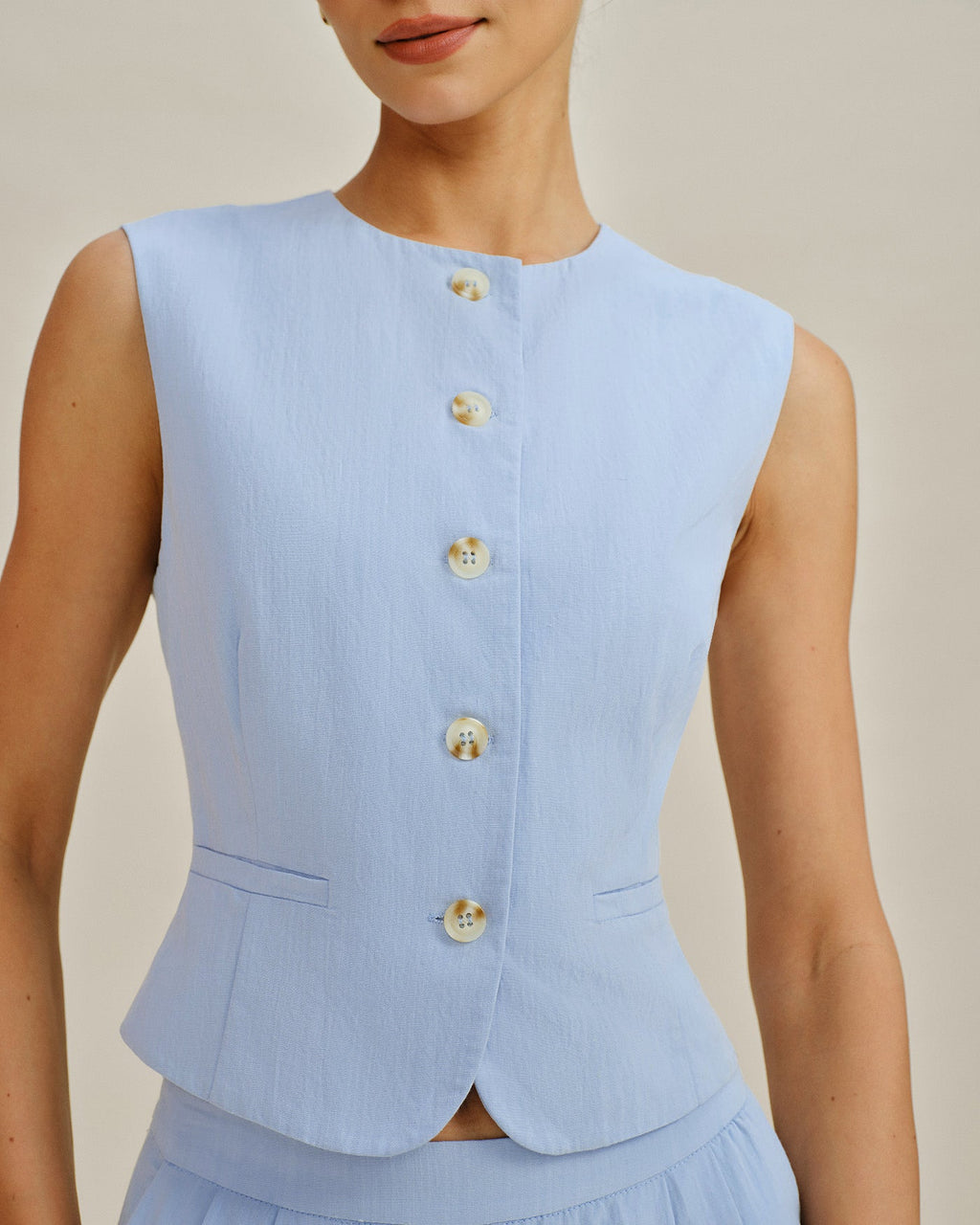 Blue Single-Breasted Vest with Pockets