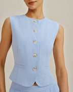 Blue Single-Breasted Vest with Pockets