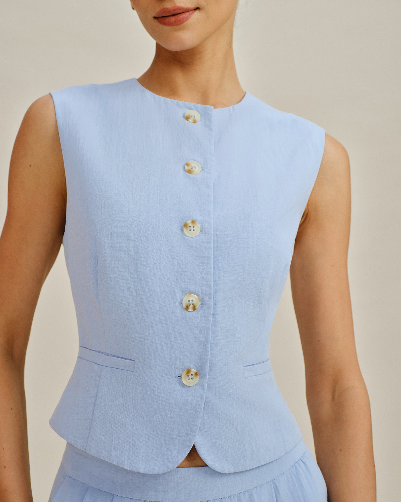 Blue Single-Breasted Vest with Pockets