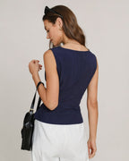 Navy V-Neck Tie Vest with Single Breasted Design