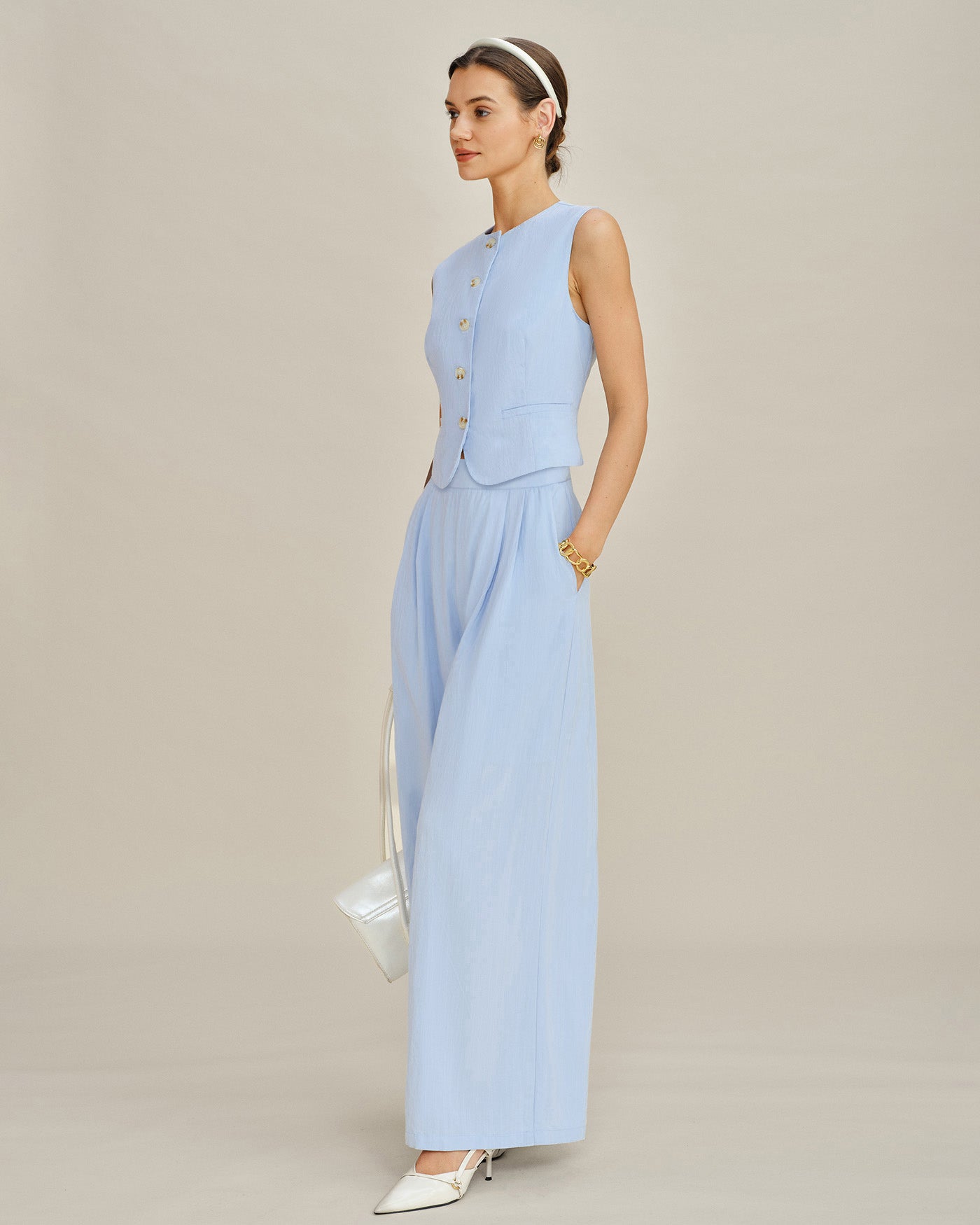 Blue Single-Breasted Vest with Pockets