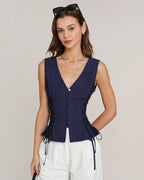 Navy V-Neck Tie Vest with Single Breasted Design