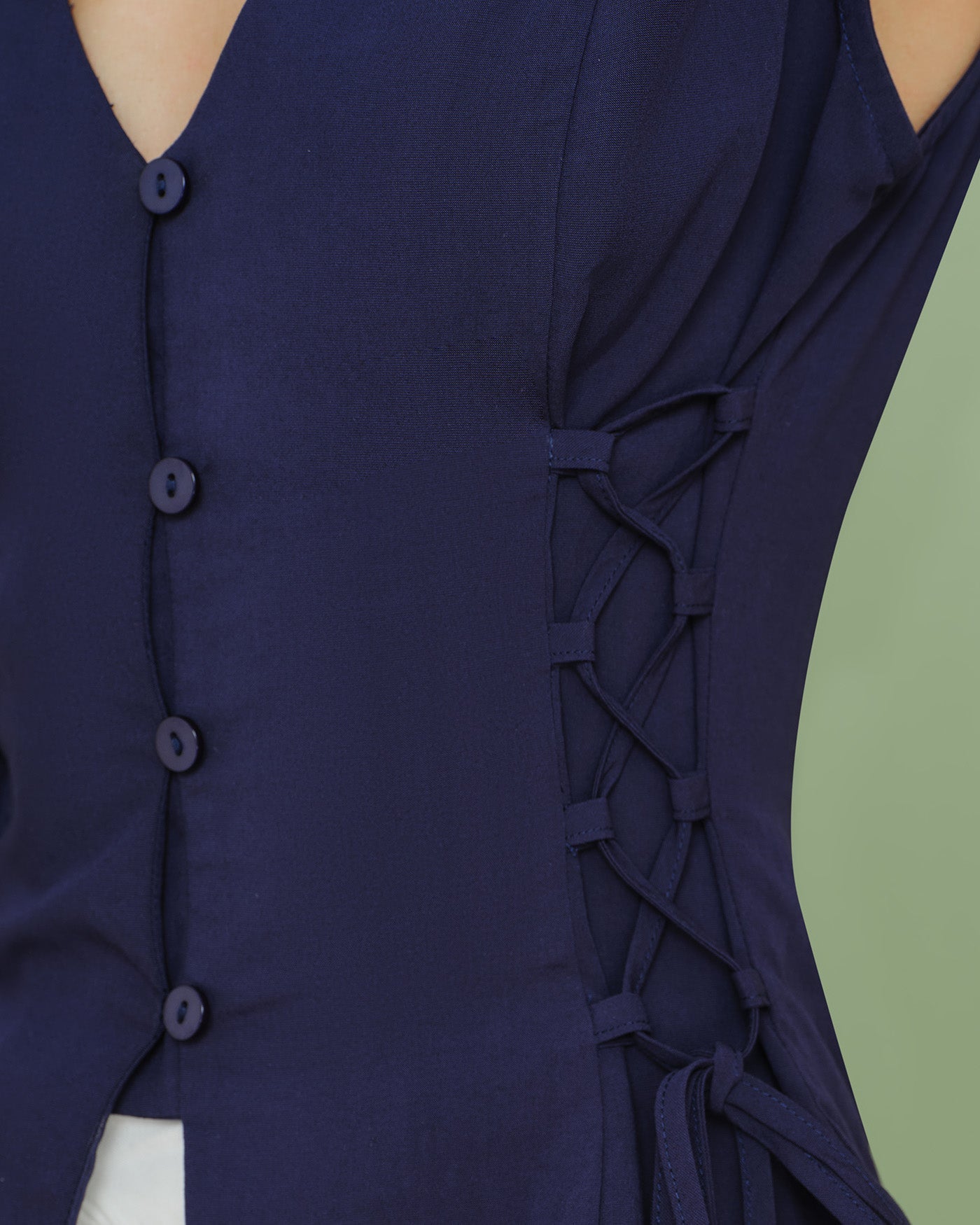 Navy V-Neck Tie Vest with Single Breasted Design