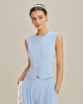 Blue Single-Breasted Vest with Pockets