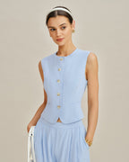 Blue Single-Breasted Vest with Pockets