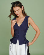 Navy V-Neck Tie Vest with Single Breasted Design