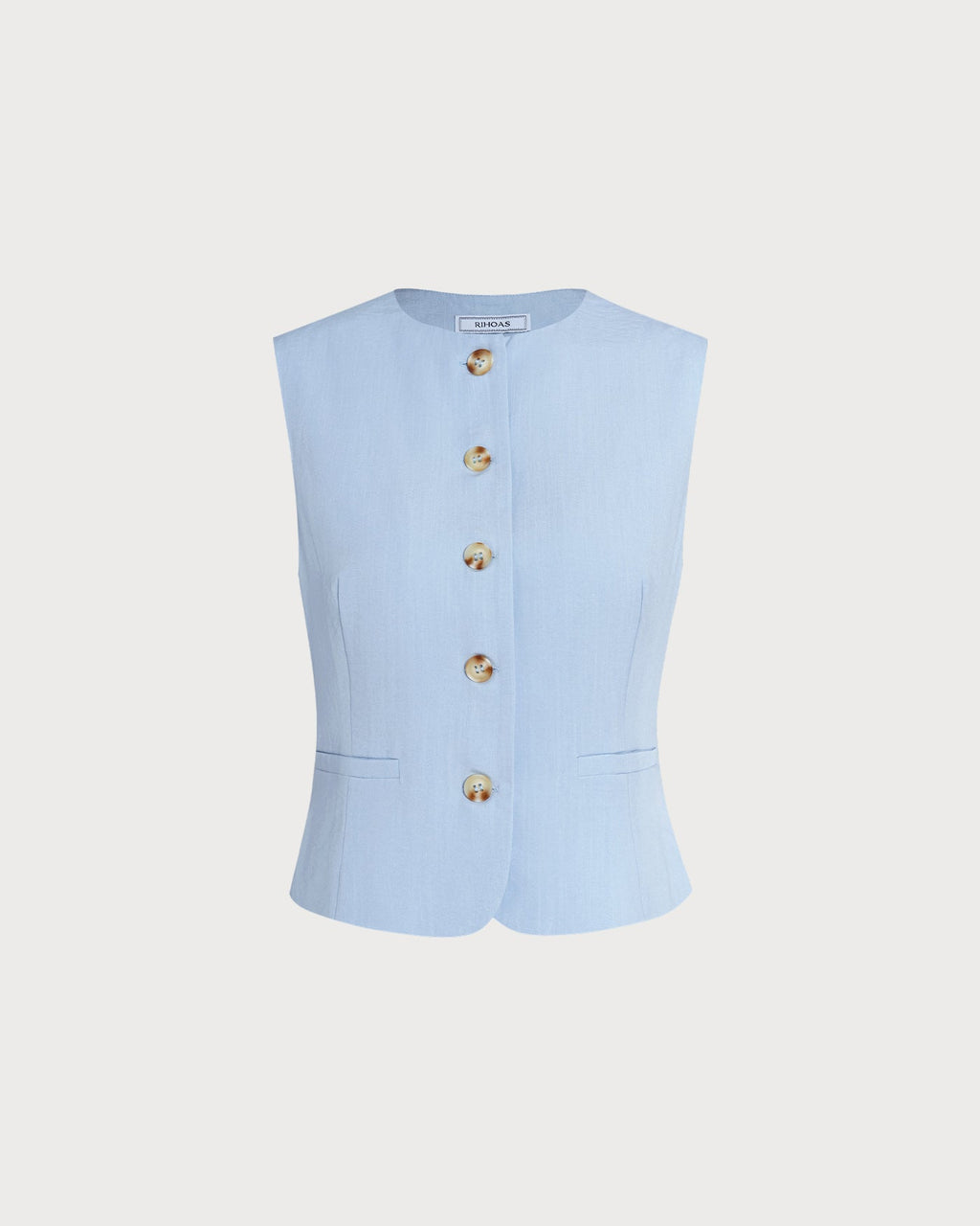Blue Single-Breasted Vest with Pockets
