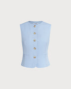 Blue Single-Breasted Vest with Pockets