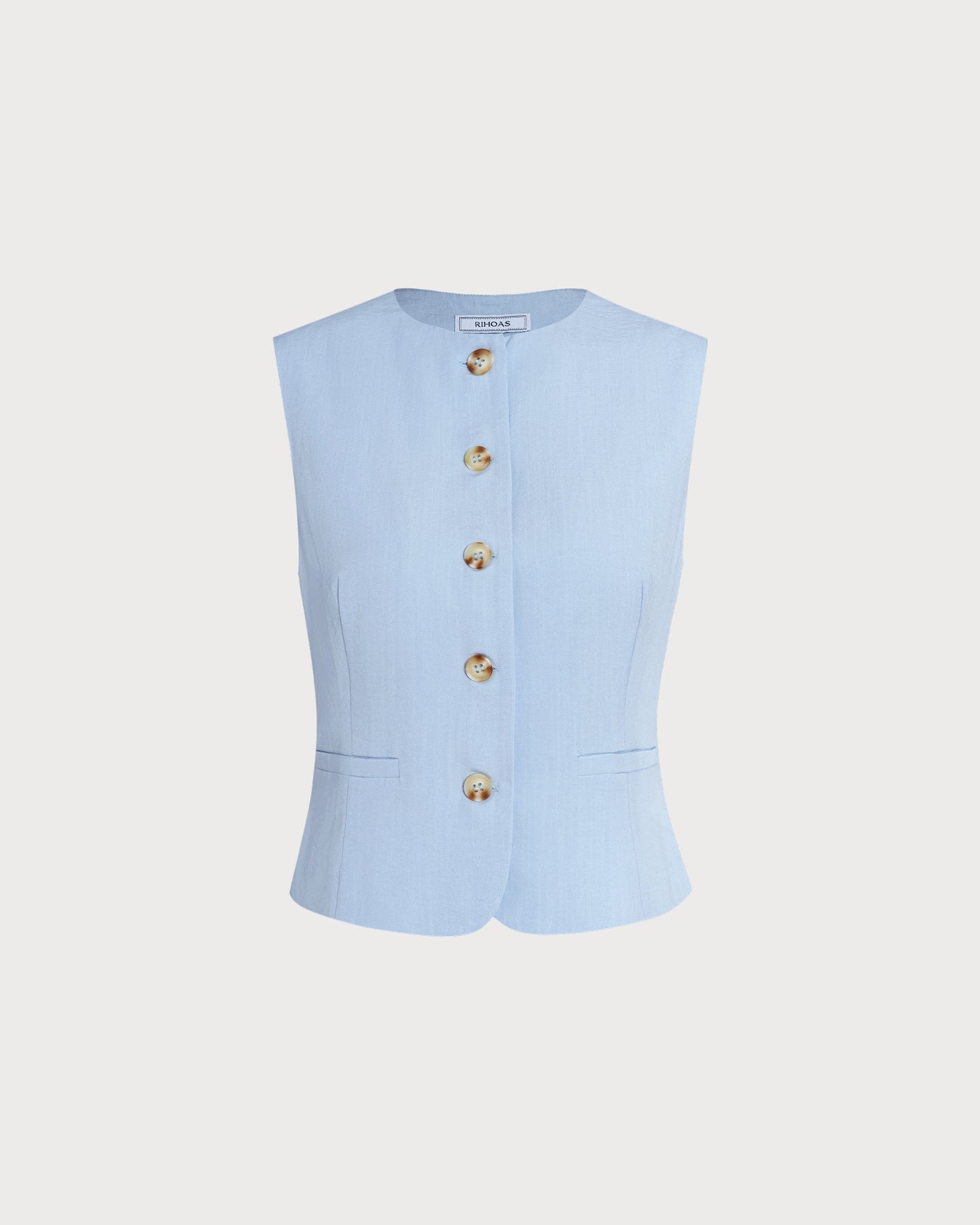 Blue Single-Breasted Vest with Pockets